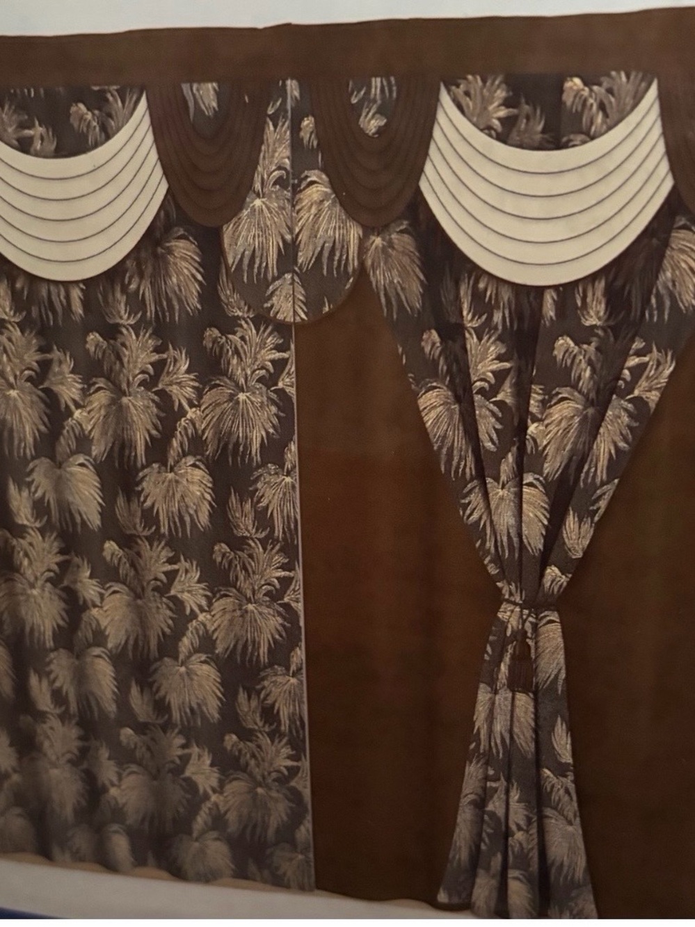 Palm-Print Brown & Cream Window Curtain Set